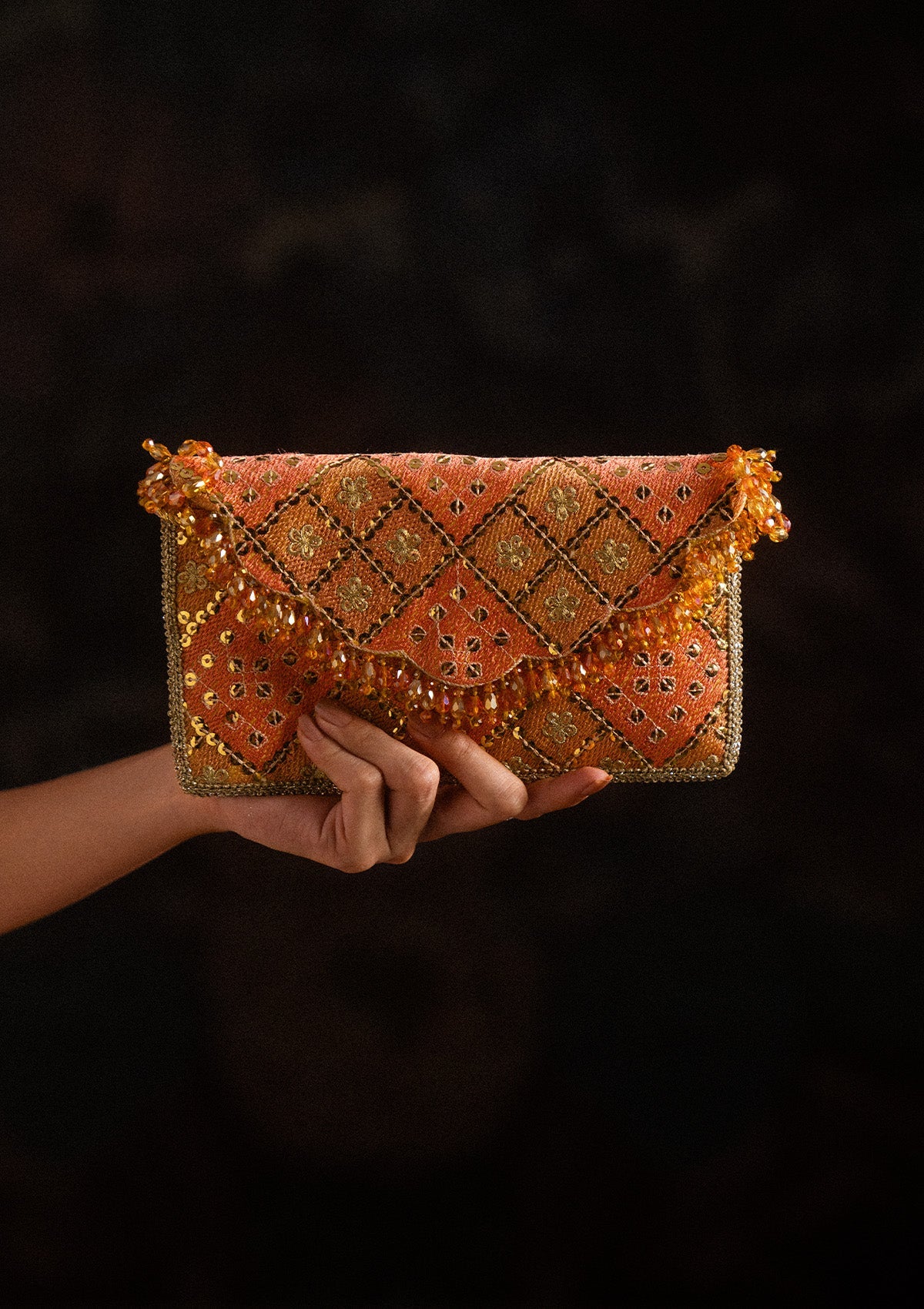 SARI EDIT '25 - CORAL CHATTA PATTI ENVELOPE BAG