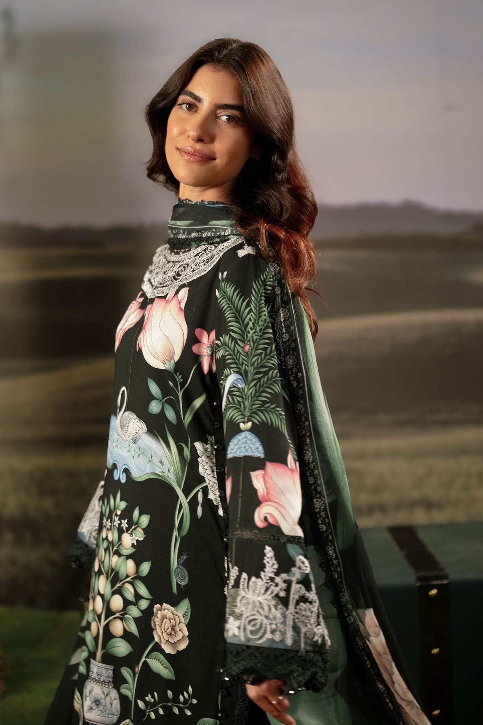 3 Pc Unstitched Embroidered Arabic Lawn Suit | MB-PFUS25-04A