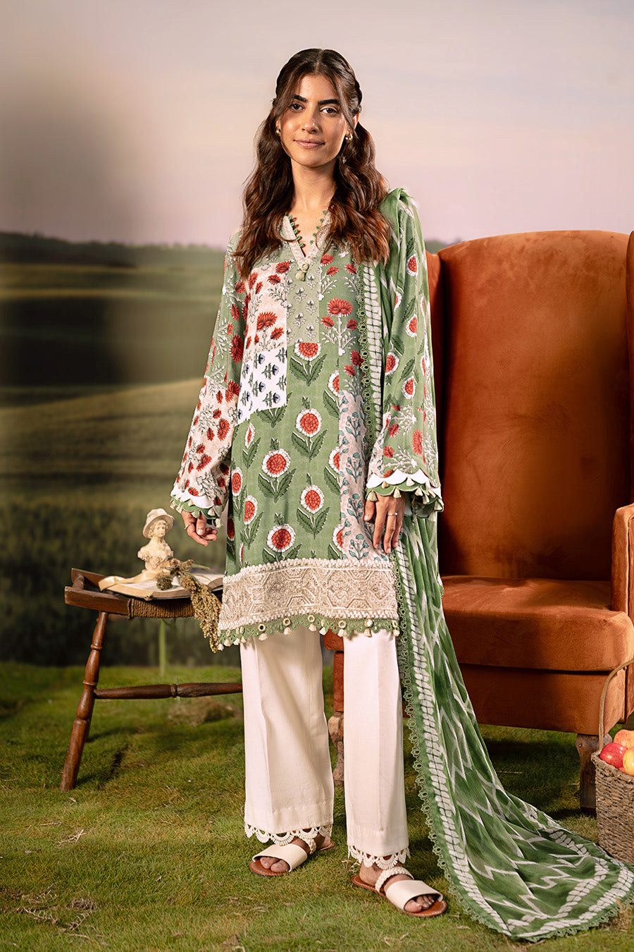 3 Pc Unstitched Embroidered Arabic Lawn Suit | MB-PFUS25-02B