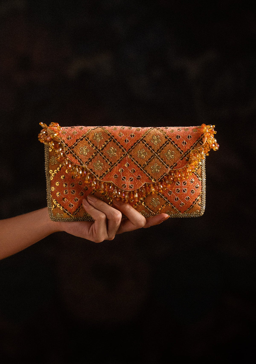 SARI EDIT '25 - CORAL CHATTA PATTI ENVELOPE BAG